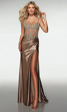Alyce Paris 62154 - Beaded Bodice Gown with High Slit - view 4