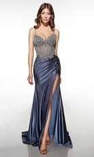 Alyce Paris 62154 - Beaded Bodice Gown with High Slit - view 5