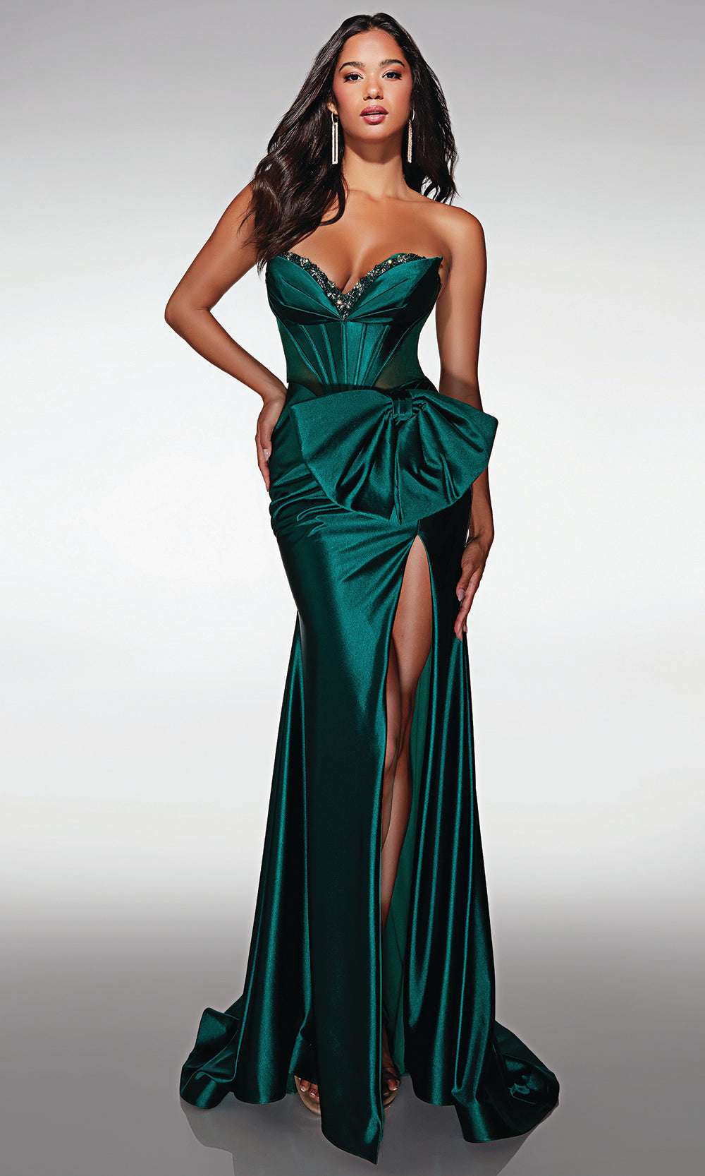 Alyce Paris 62156 - Satin Bow Detail Slit Gown - detail view