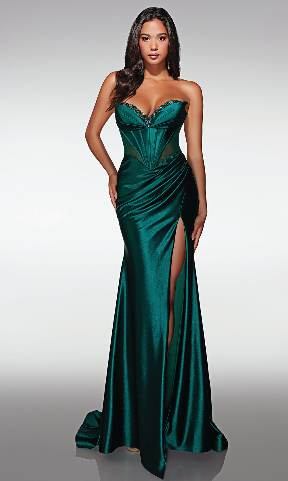 Alyce Paris 62156 - Satin Bow Detail Slit Gown - designer prom dress at Silhouette Dresses