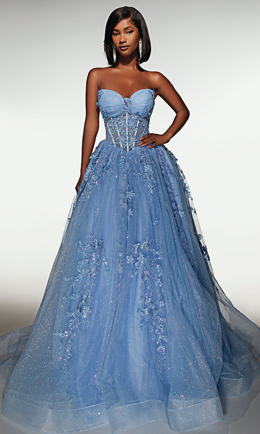 Alyce Paris 62163 - Glitter Corset Ball Gown with Applique - designer prom dress at Silhouette Dresses