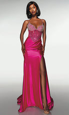 Alyce Paris 62166 - Beaded Corset Gown with High Slit - designer prom dress at Silhouette Dresses