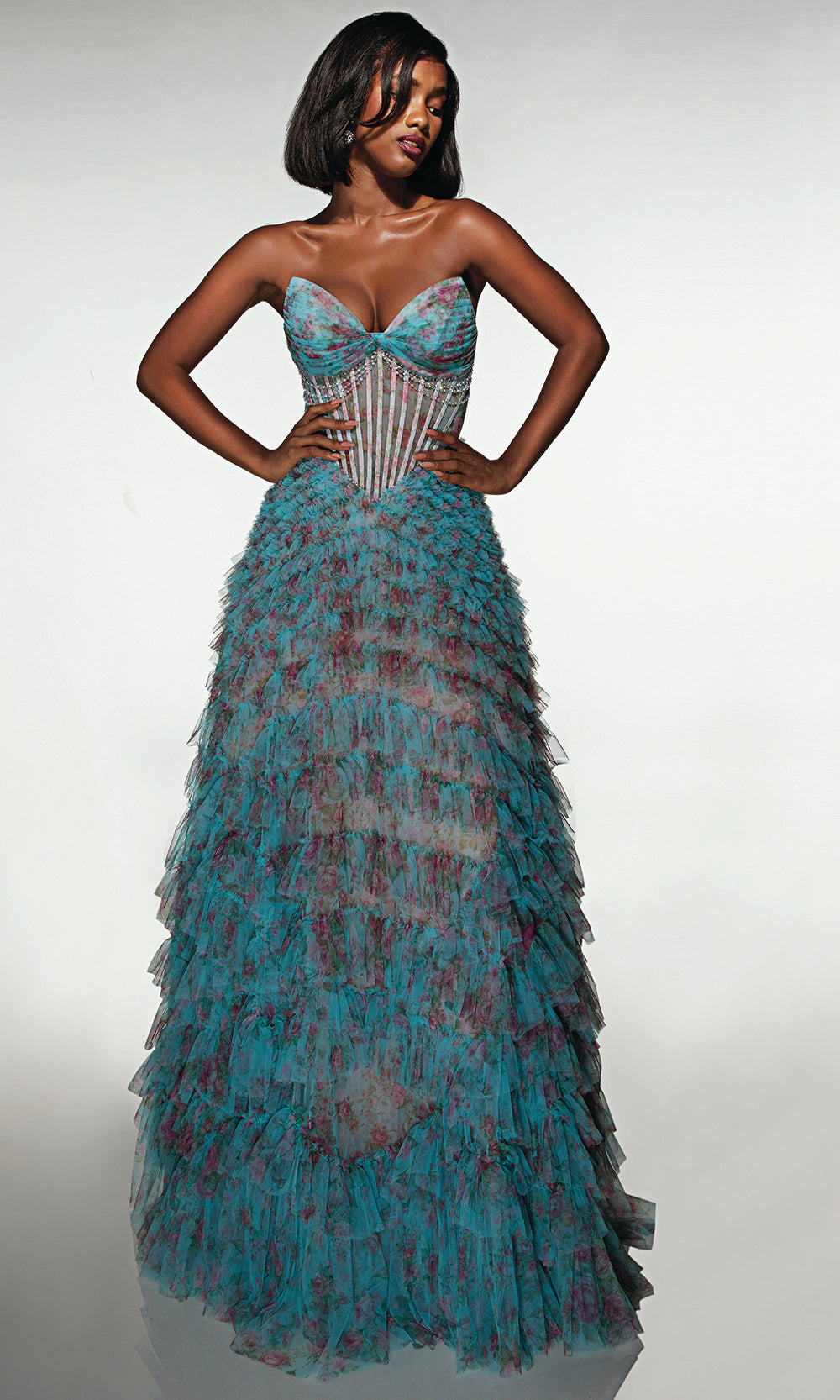Alyce Paris 62169 - Tiered Floral Texture Ball Gown - back view