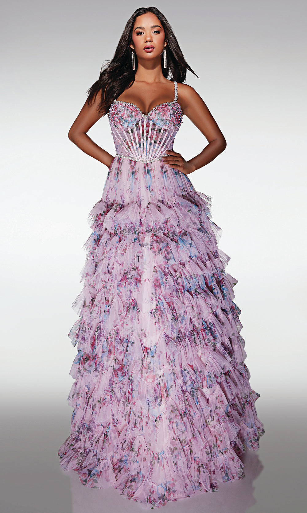 Alyce Paris 62182 - Floral Ruffle Ballgown with Beaded Bodice - view 5