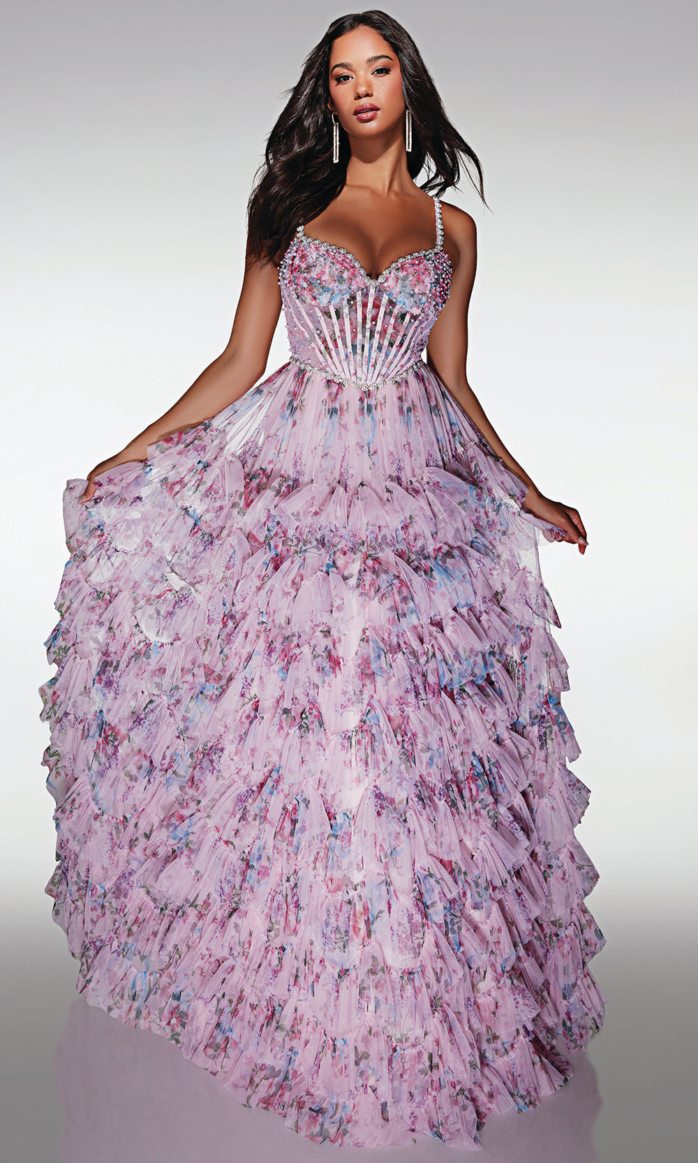 Alyce Paris 62182 - Floral Ruffle Ballgown with Beaded Bodice - back view