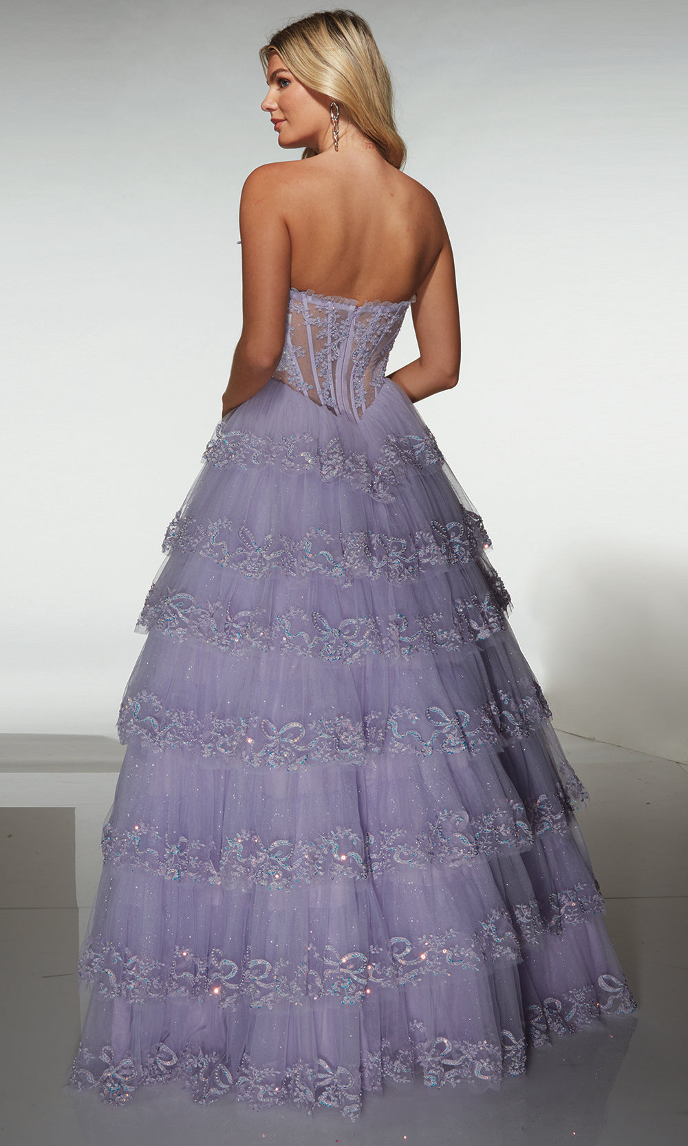 Alyce Paris 62191 - Tiered Ball Gown with Beaded Corset - detail view