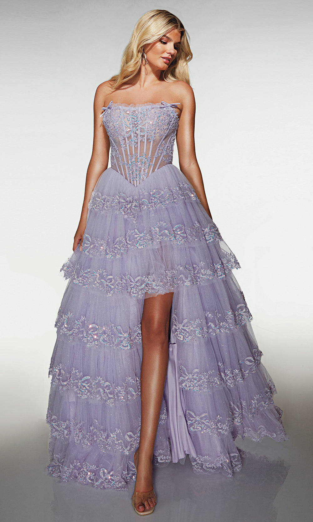 Alyce Paris 62191 - Tiered Ball Gown with Beaded Corset - view 4