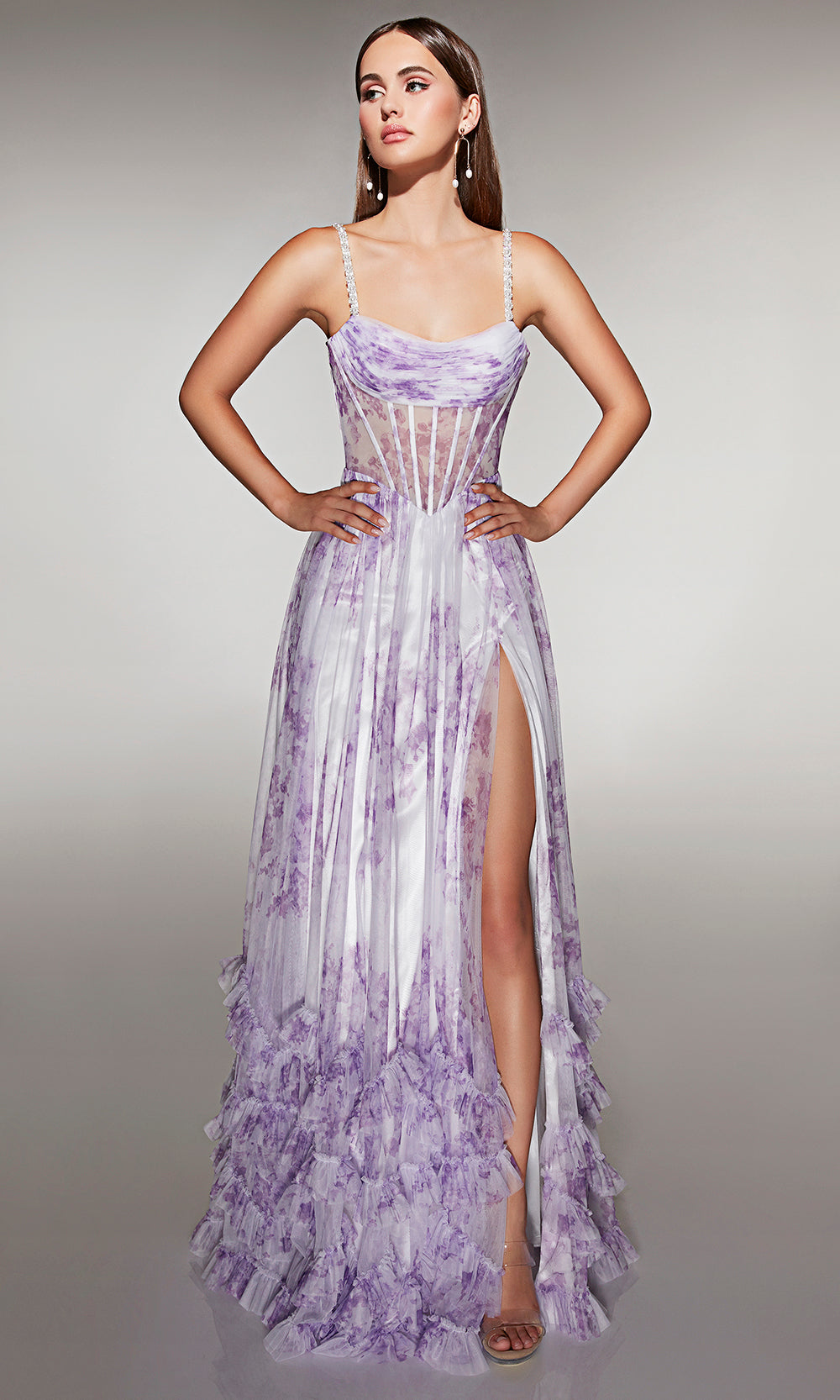 Alyce Paris 62202 - Floral Corset Gown with Ruffle Hem - view 7