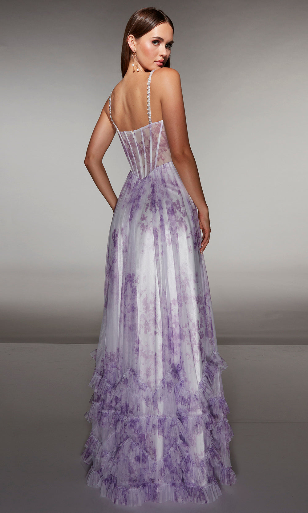 Alyce Paris 62202 - Floral Corset Gown with Ruffle Hem - back view