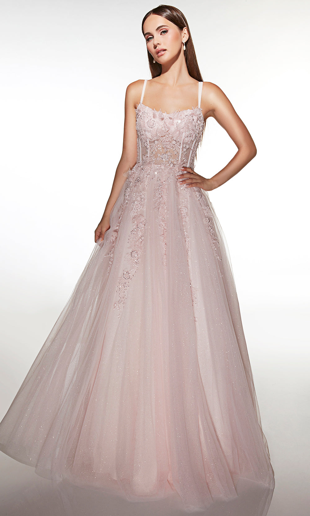 Alyce Paris 62203 - Floral Corset Glitter Ball Gown - detail view