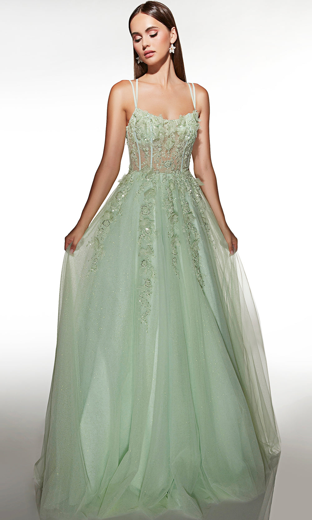 Alyce Paris 62203 - Floral Corset Glitter Ball Gown - view 4