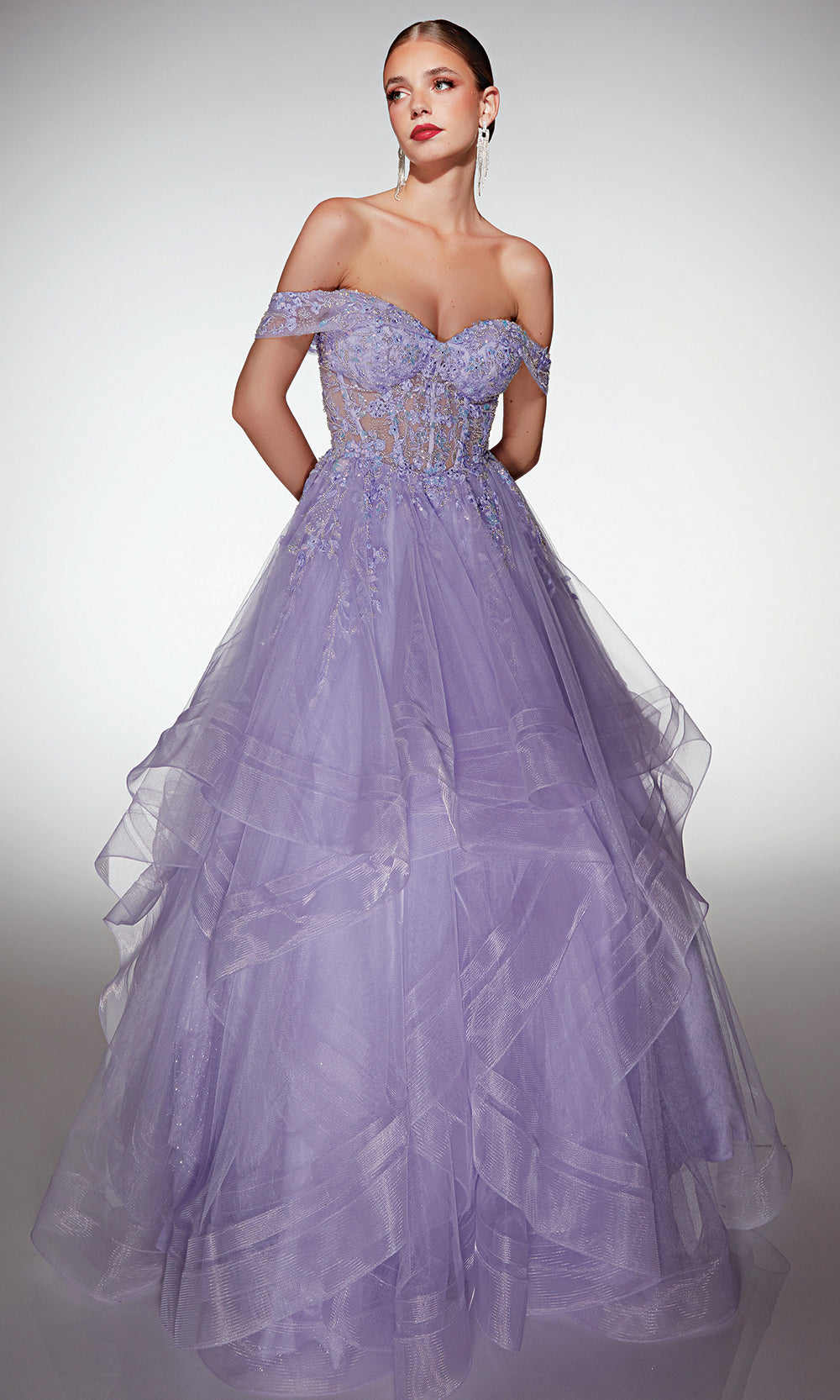 Alyce Paris 62207 - Off Shoulder Corset Ball Gown with Applique - designer prom dress at Silhouette Dresses