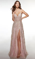 Alyce Paris 62211 - Embroidered Corset A-Line Slit Gown - designer prom dress at Silhouette Dresses