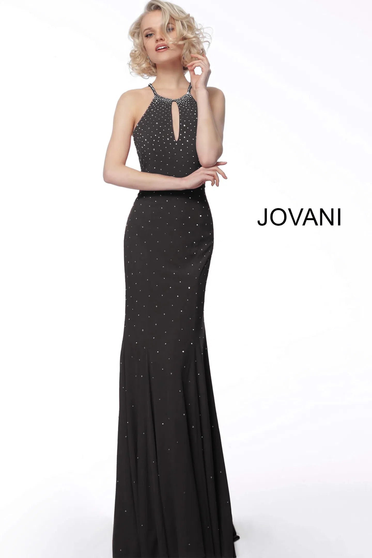 Jovani - 67101 Beaded Halter Jersey Trumpet Dress - designer evening gown at Silhouette Dresses