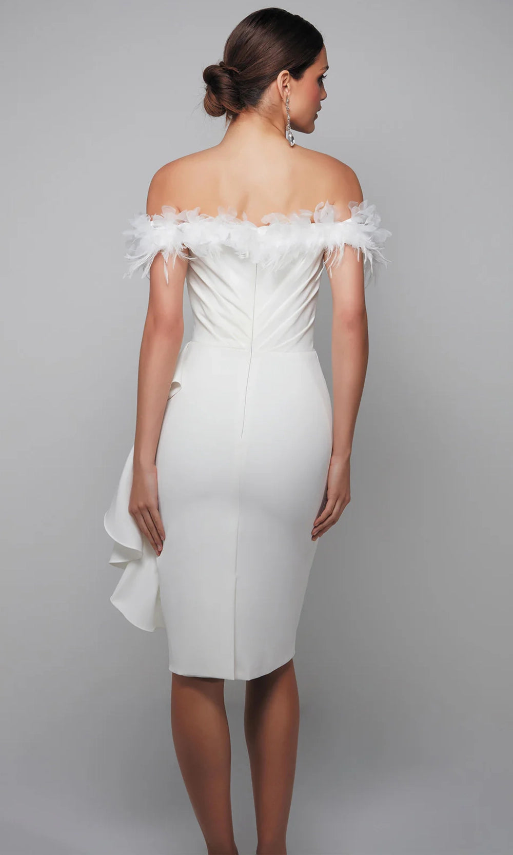 Alyce Paris 70000 - Off Shoulder Feather Trim Cocktail Dress - back view
