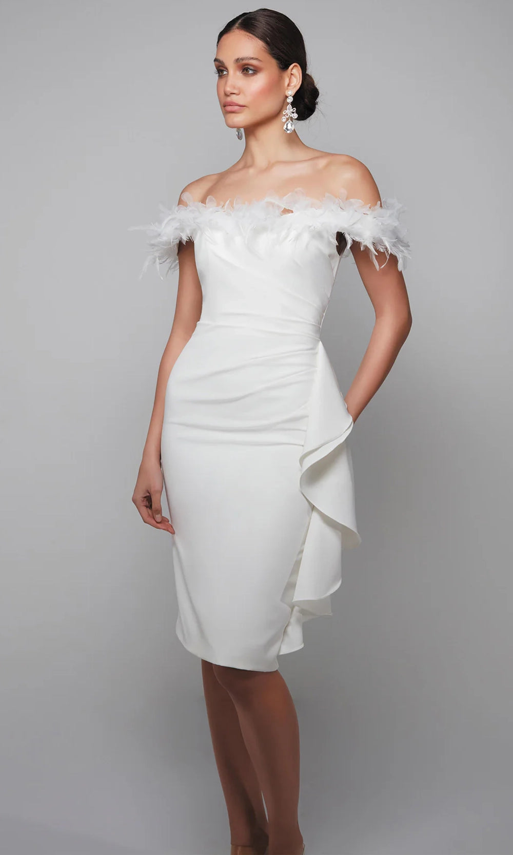 Alyce Paris 70000 - Off Shoulder Feather Trim Cocktail Dress - detail view