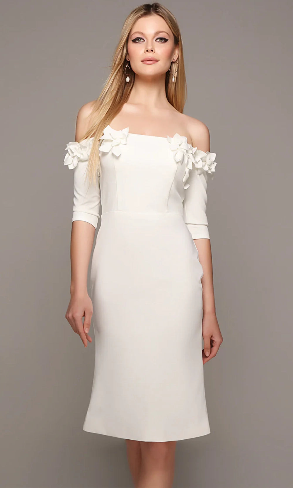 Alyce Paris 70003 - Off Shoulder Fitted Dress with Floral Accents - detail view