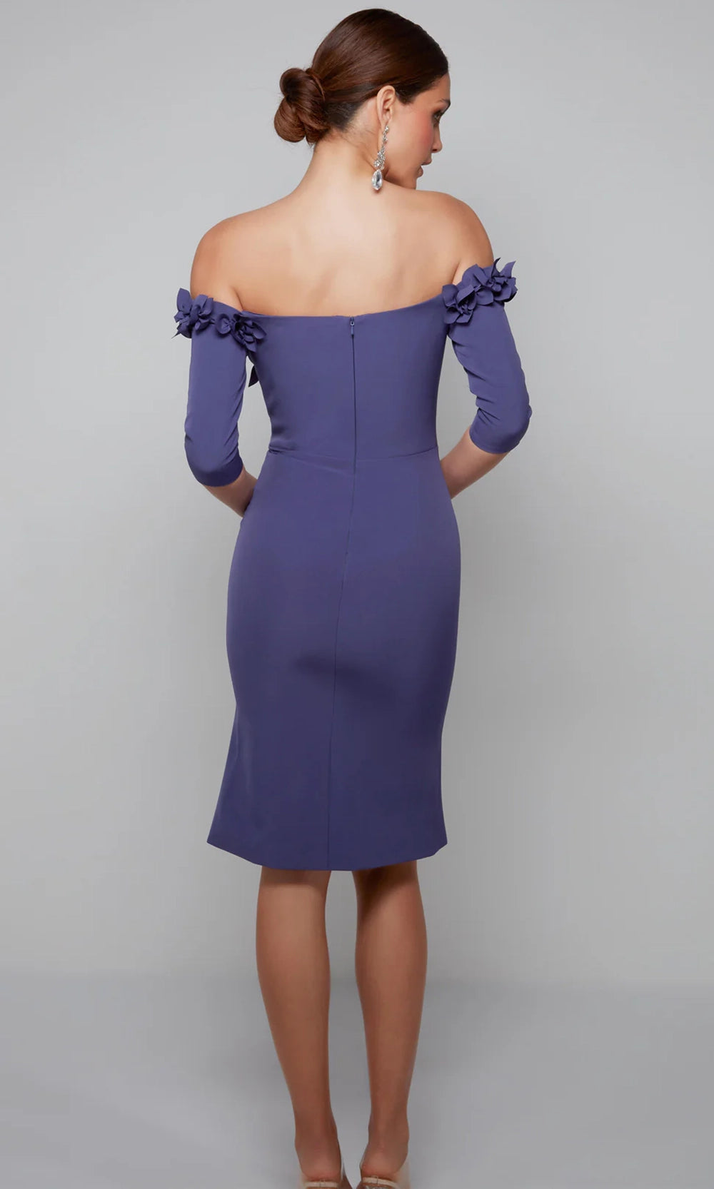 Alyce Paris 70003 - Off Shoulder Fitted Dress with Floral Accents - view 5