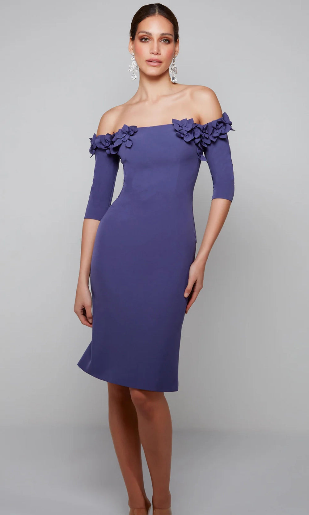 Alyce Paris 70003 - Off Shoulder Fitted Dress with Floral Accents - view 6