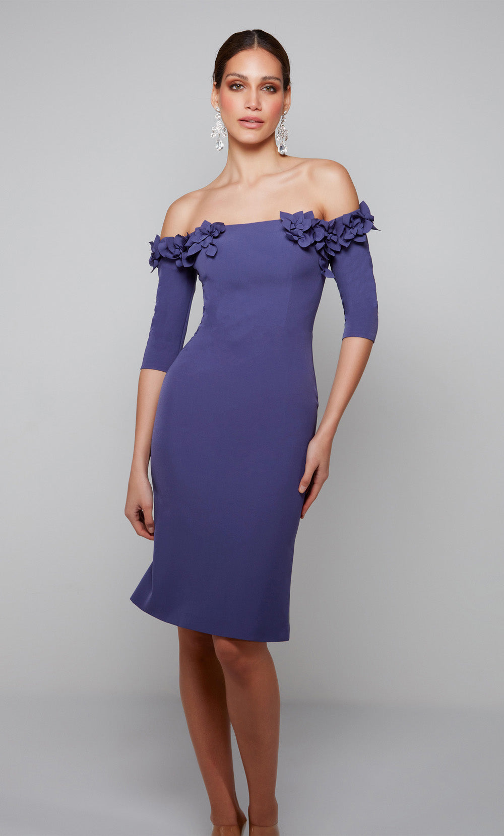Alyce Paris 70003 - Off Shoulder Fitted Dress with Floral Accents - view 7