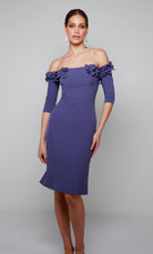 Alyce Paris 70003 - Off Shoulder Fitted Dress with Floral Accents - view 7