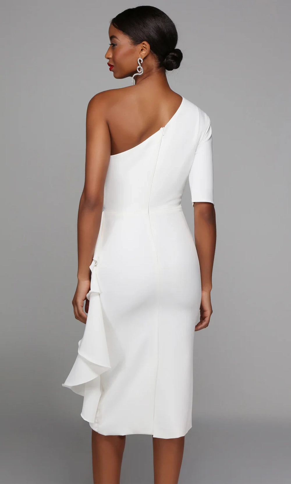 Alyce Paris 70006 - One Shoulder Ruffle Knee-Length Dress - view 5