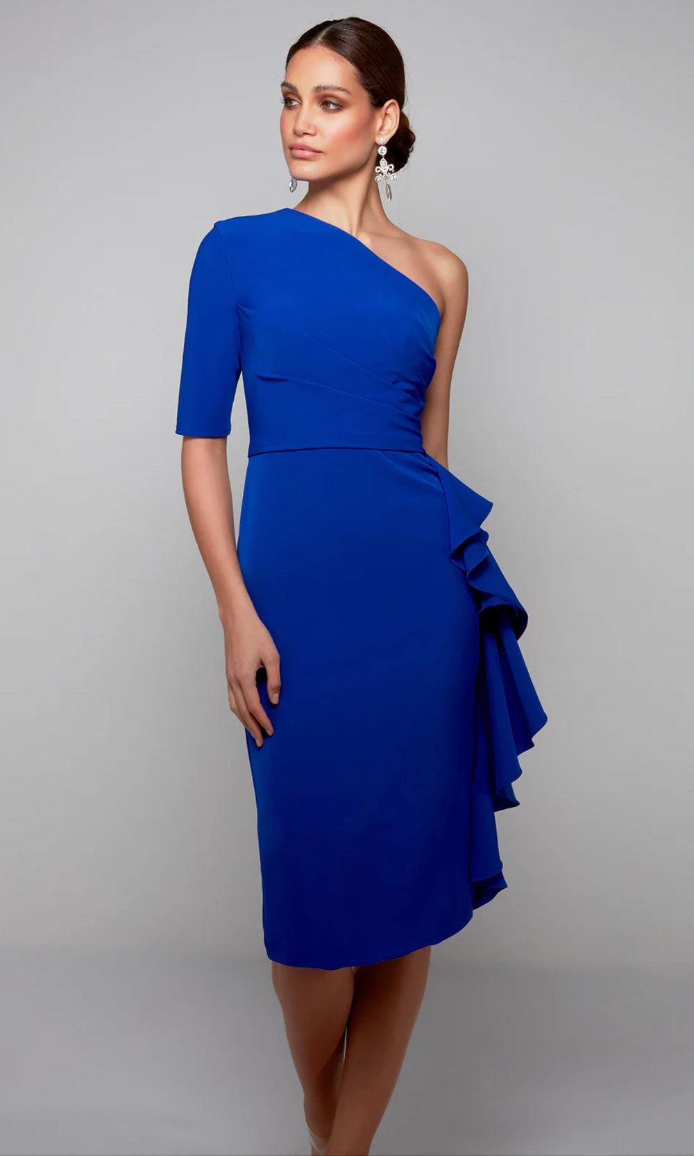 Alyce Paris 70006 - One Shoulder Ruffle Knee-Length Dress - designer formal gown at Silhouette Dresses