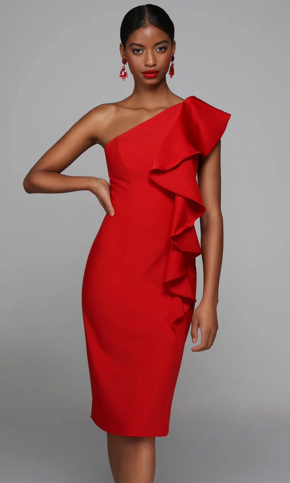Alyce Paris 70008 - One Shoulder Crepe Dress with Ruffle - designer cocktail dress at Silhouette Dresses