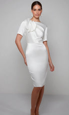 Alyce Paris 70009 - Short Sleeve Draped Knee-Length Dress - designer mother of the bride dress at Silhouette Dresses