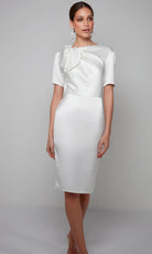 Alyce Paris 70009 - Short Sleeve Draped Knee-Length Dress - detail view