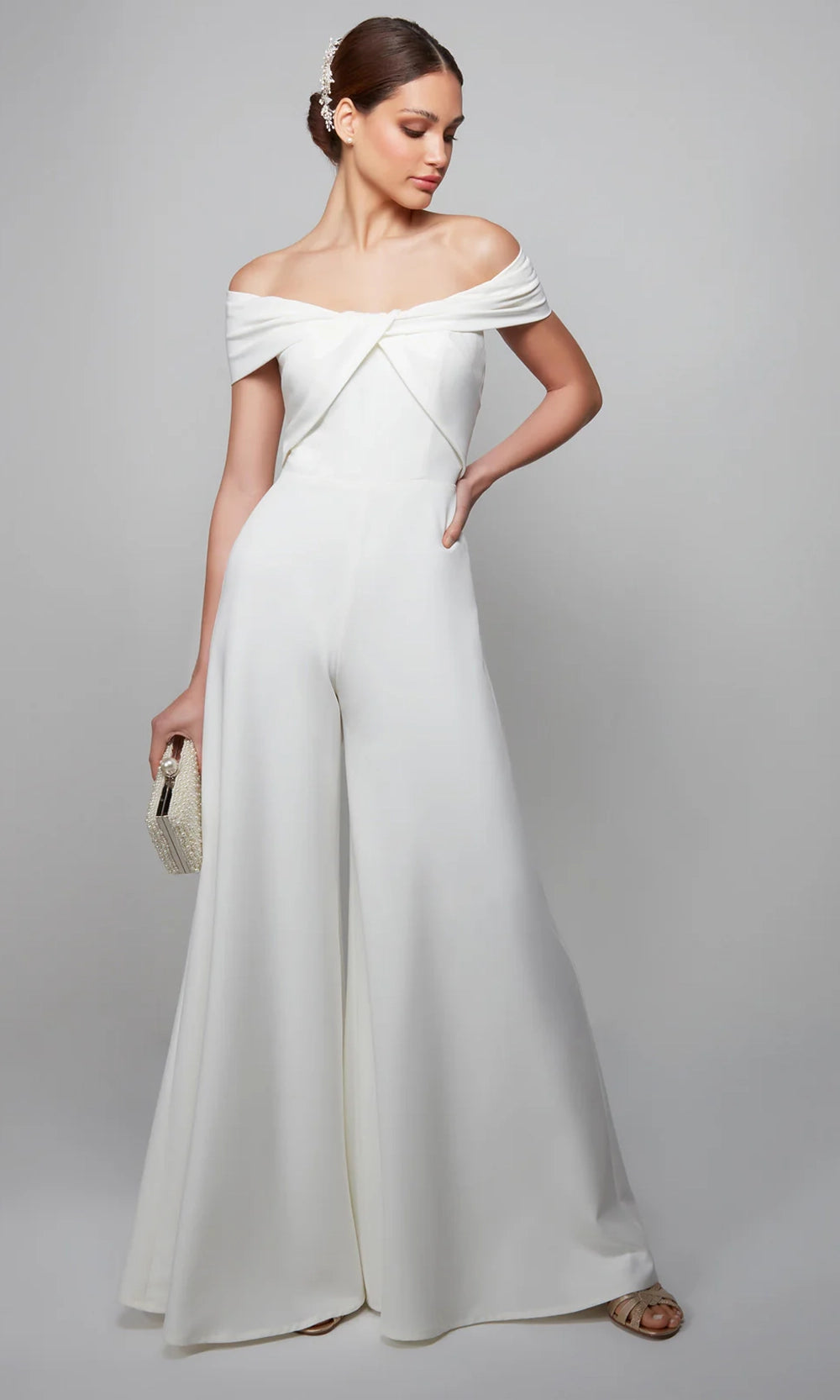 Alyce Paris 70013 - Off Shoulder Twist Front Formal Jumpsuit - designer formal jumpsuit at Silhouette Dresses