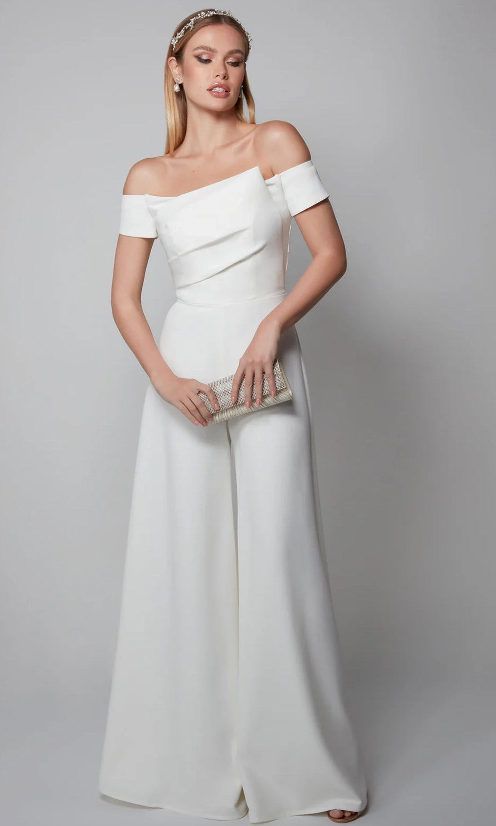 Alyce Paris 70014 - Pleated Off Shoulder Bridal Jumpsuit - designer formal jumpsuit at Silhouette Dresses