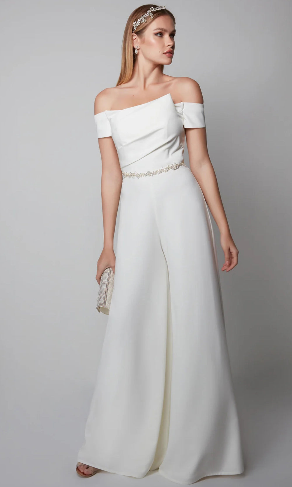 Alyce Paris 70014 - Pleated Off Shoulder Bridal Jumpsuit - back view