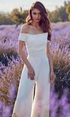 Alyce Paris 70014 - Pleated Off Shoulder Bridal Jumpsuit - detail view