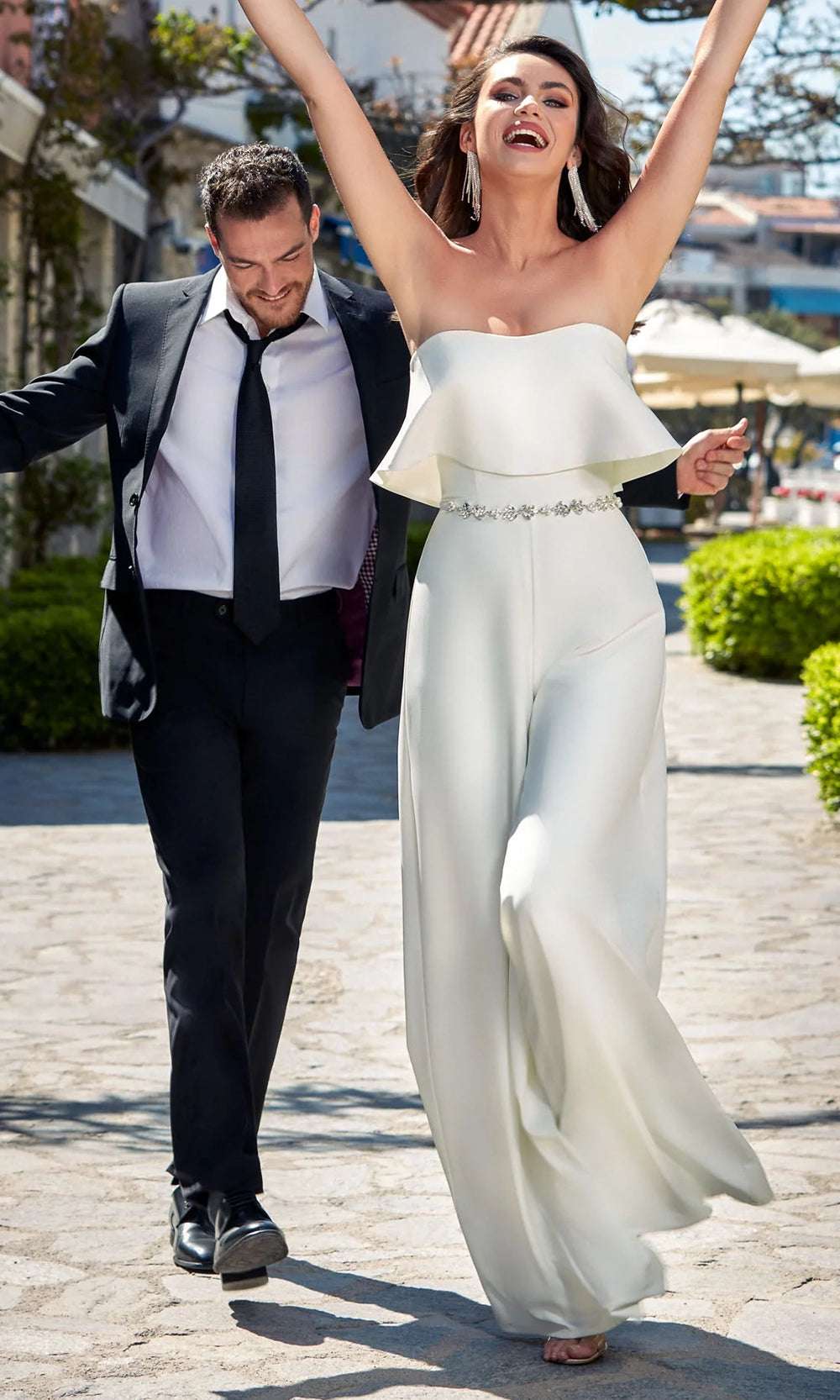 Alyce Paris 70015 - Strapless Flounce Bodice Jumpsuit - detail view