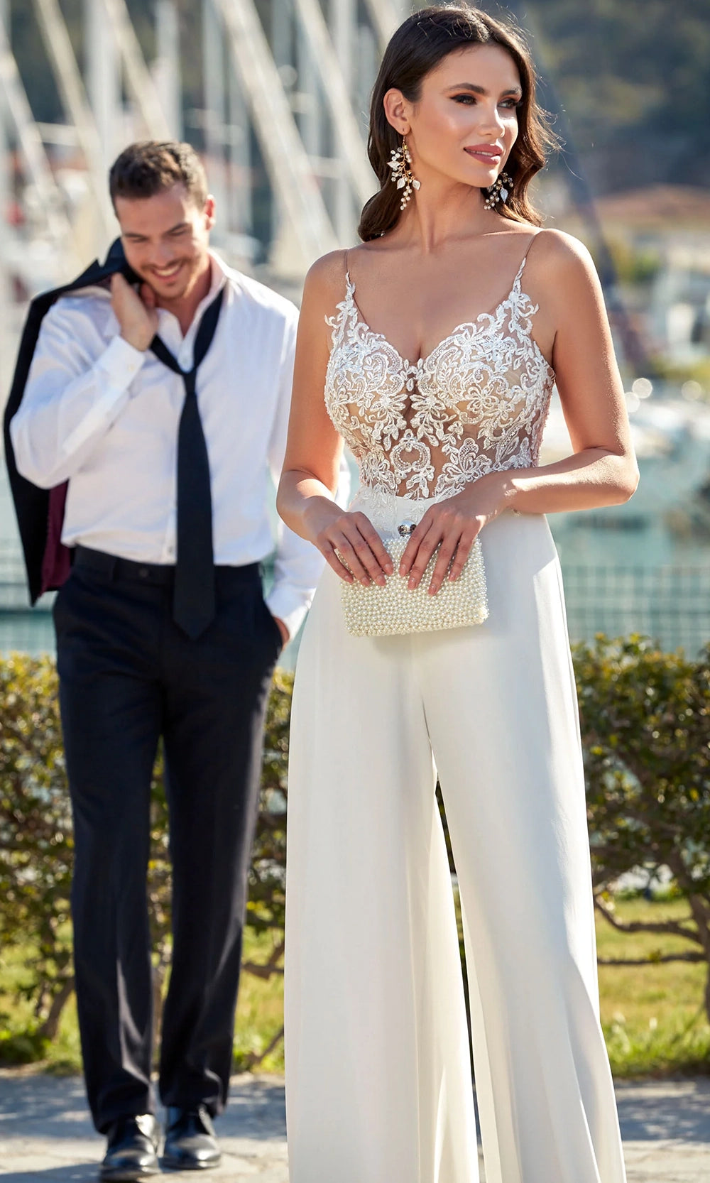 Alyce Paris 70017 - Sheer Lace Bodice Wide-Leg Jumpsuit - view 6