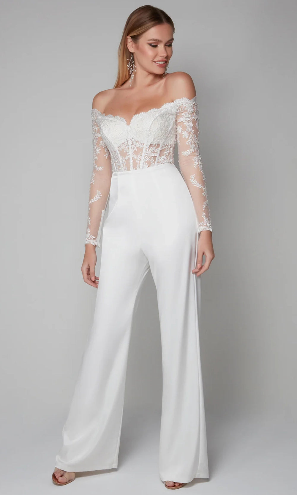 Alyce Paris 70018 - Embroidered Bodice Sheer Sleeves Jumpsuit - back view