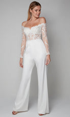 Alyce Paris 70018 - Embroidered Bodice Sheer Sleeves Jumpsuit - back view
