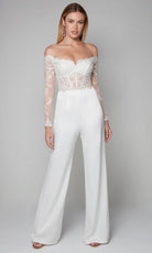 Alyce Paris 70018 - Embroidered Bodice Sheer Sleeves Jumpsuit - designer formal jumpsuit at Silhouette Dresses