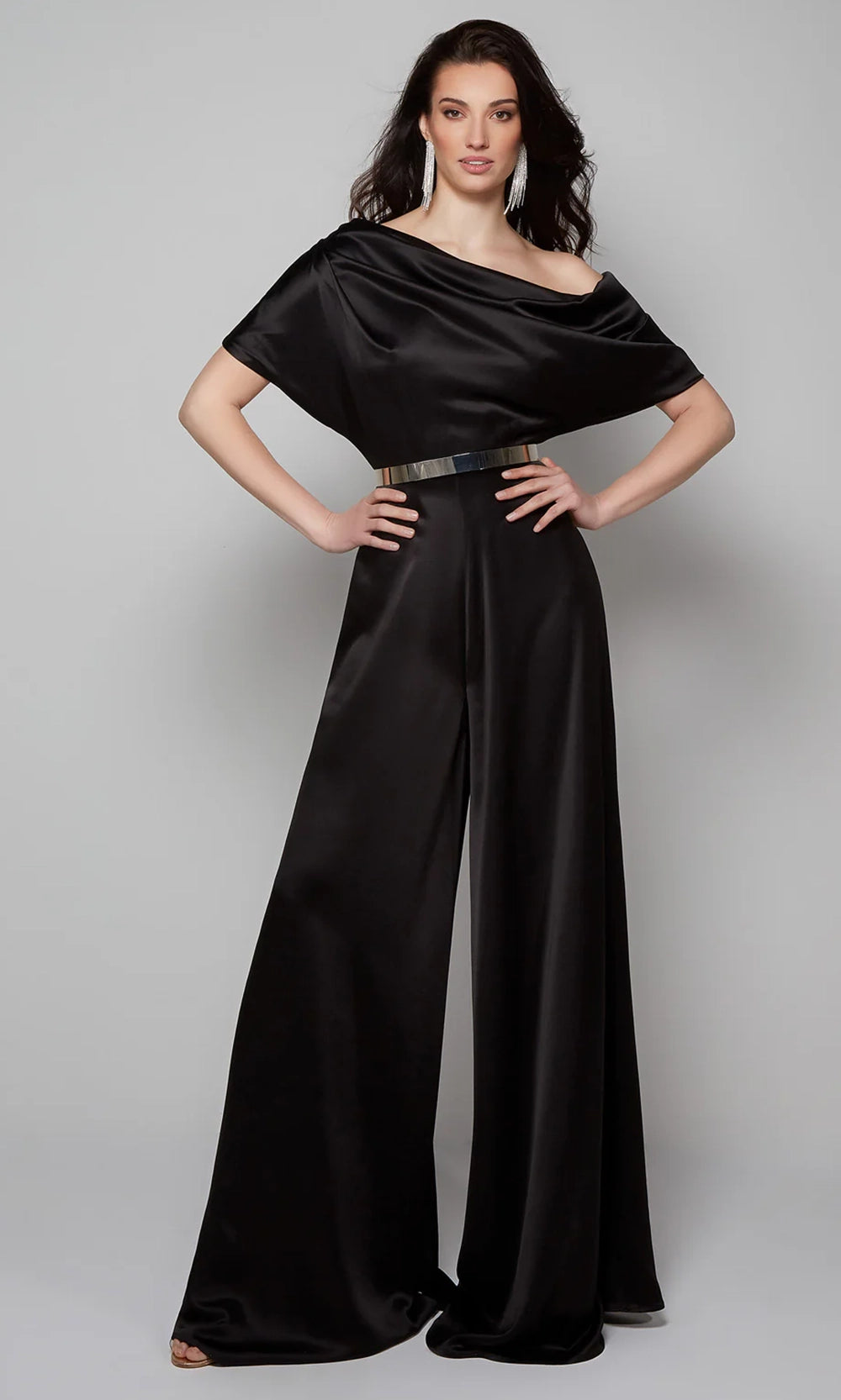 Alyce Paris 70019 - Draped Asymmetrical Evening Jumpsuit - detail view