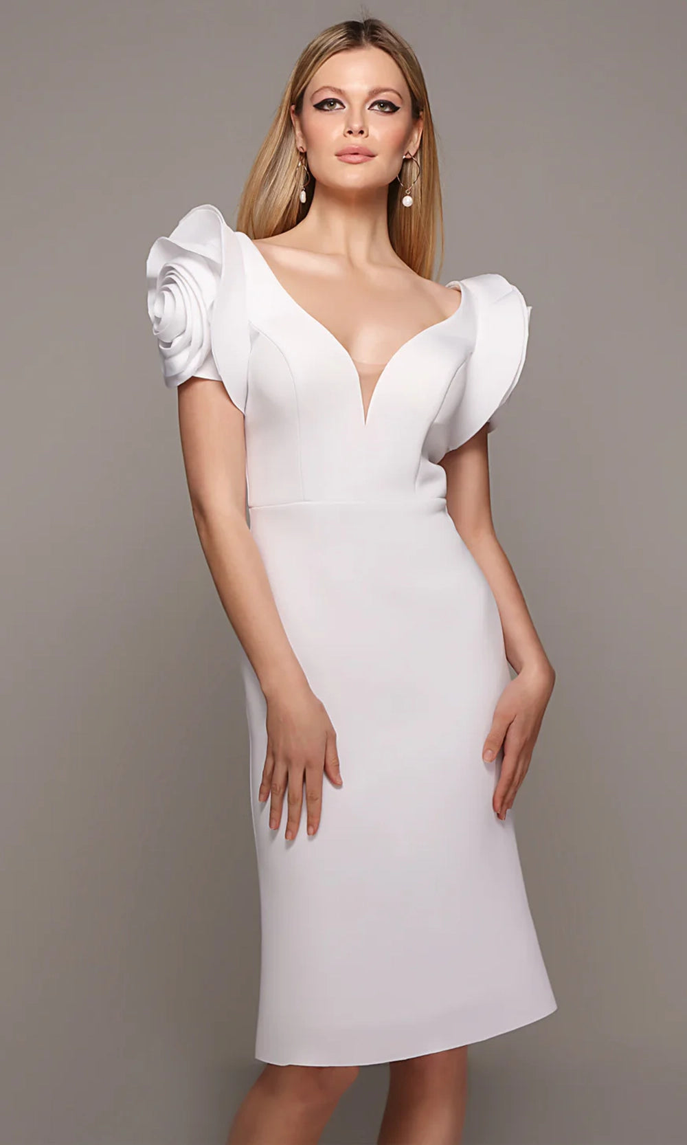 Alyce Paris 70024 - Floral Sleeve Sculpted Sheath Dress - designer formal gown at Silhouette Dresses