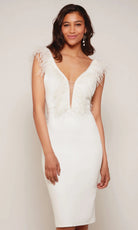 Alyce Paris 70033 - Feather Trimmed V-Neck Sheath Dress - designer cocktail dress at Silhouette Dresses