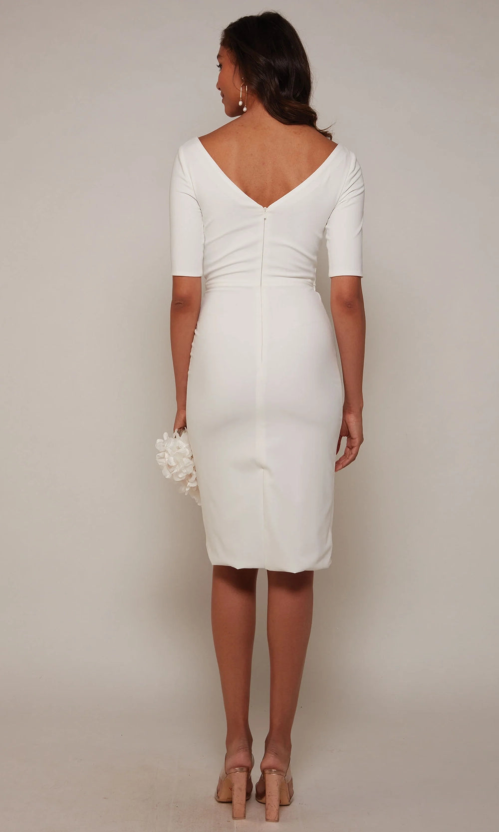 Alyce Paris 70036 - Asymmetrical Draped Knee-Length Dress - detail view
