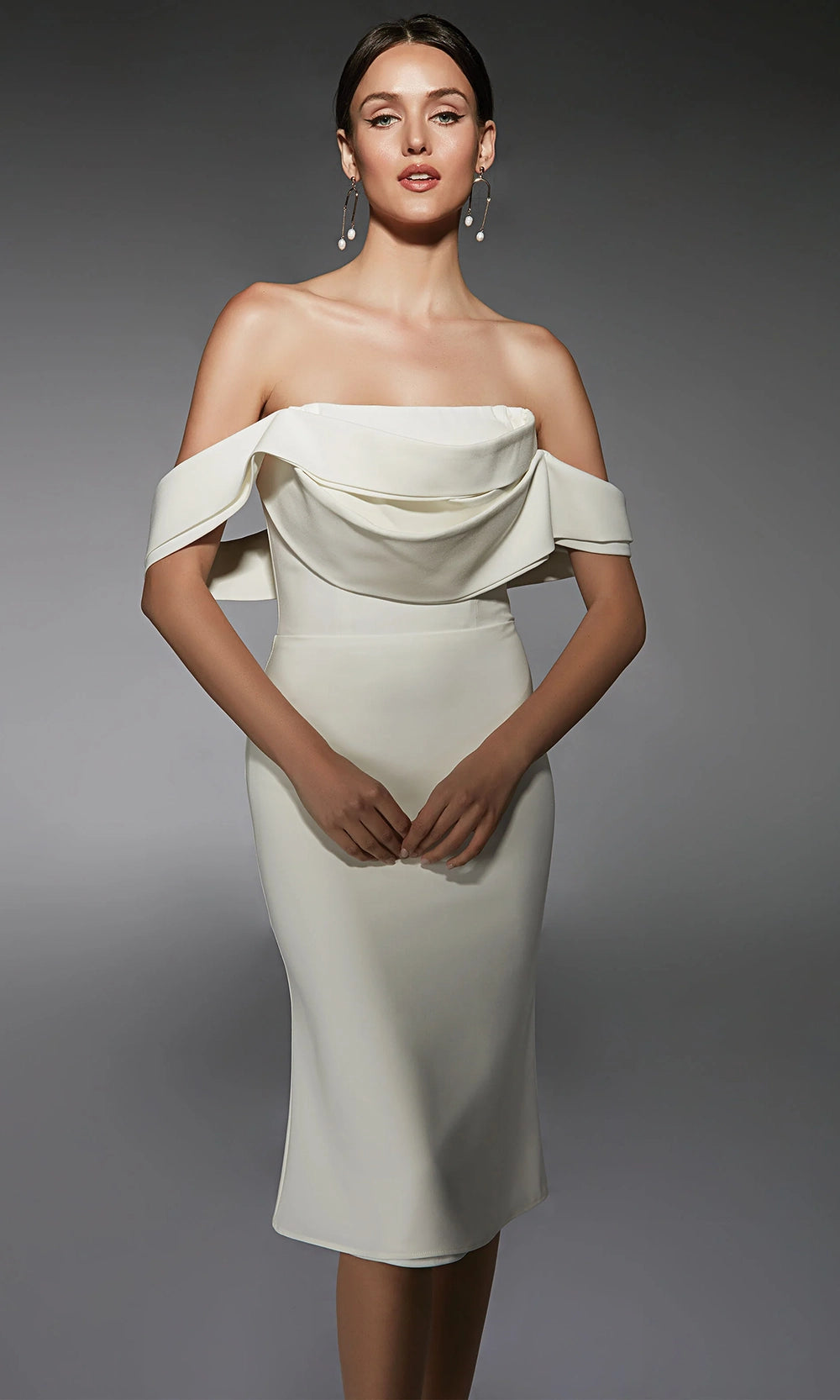 Alyce Paris 70055 - Fitted Off Shoulder Sheath Dress - detail view
