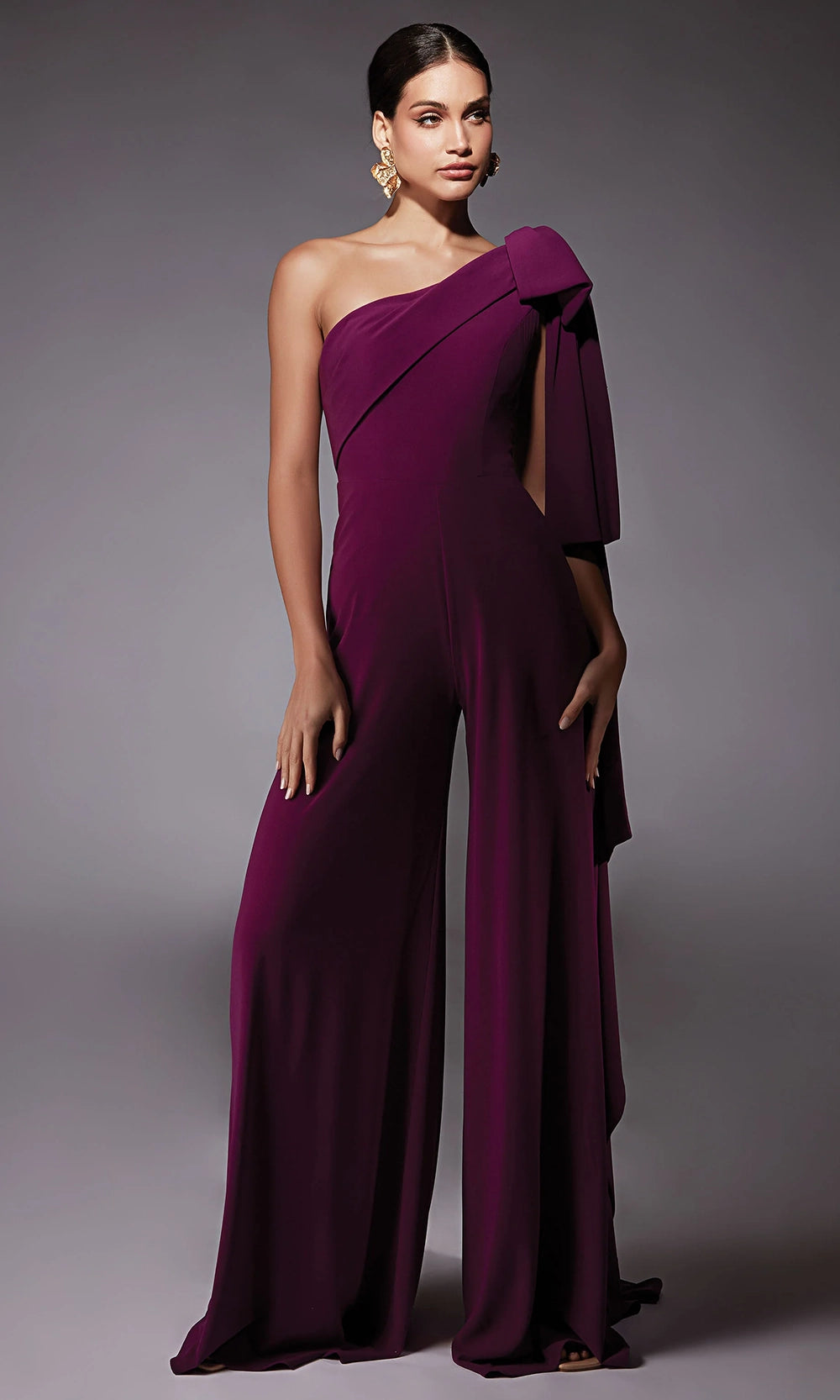 Alyce Paris 70065 - Bow Shoulder Wide-Leg Jumpsuit - back view