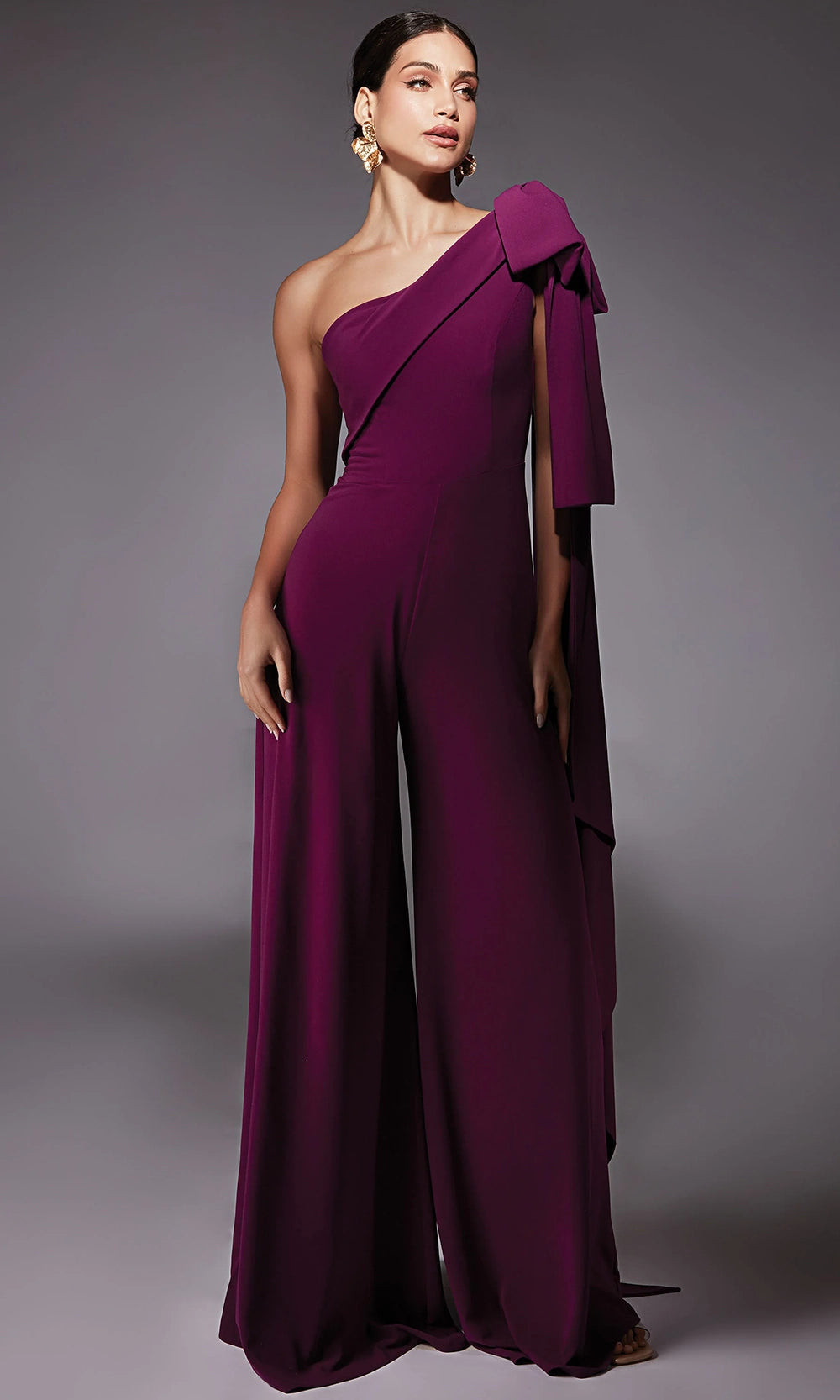 Alyce Paris 70065 - Bow Shoulder Wide-Leg Jumpsuit - view 4