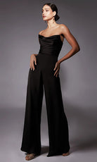 Alyce Paris 70071 - Cowl Neck Detachable Sleeve Jumpsuit - detail view