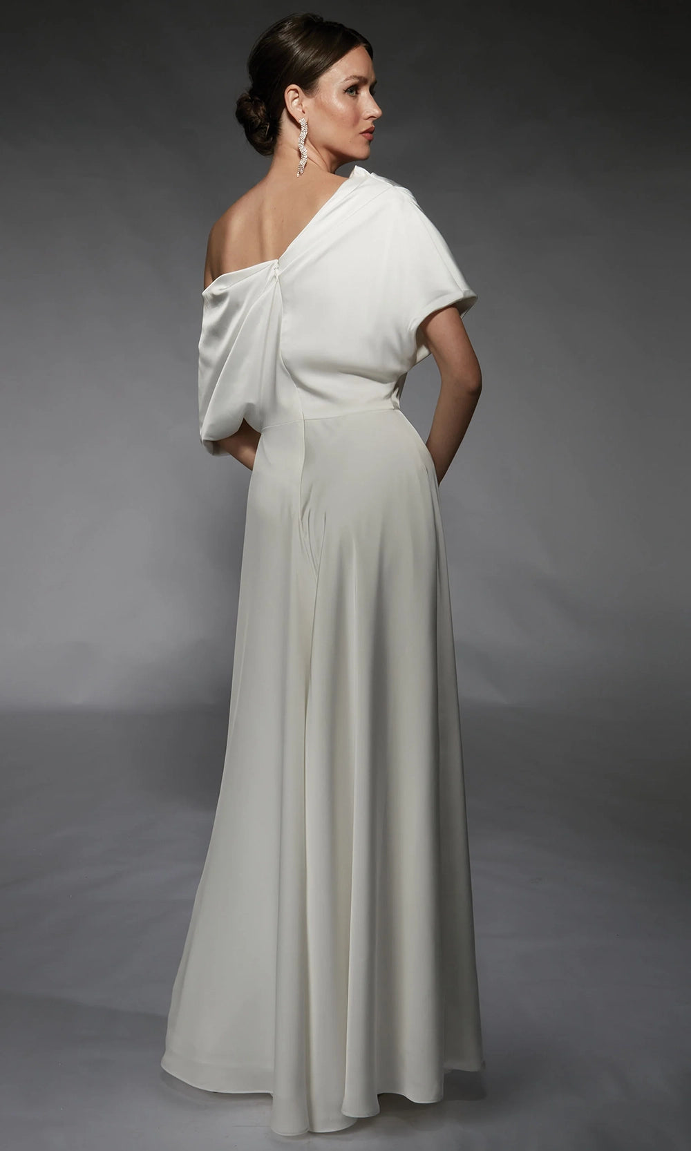 Alyce Paris 70072 - Draped Asymmetric Satin Jumpsuit - back view