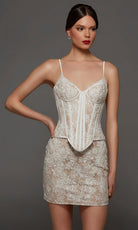 Alyce Paris 70115 - Spaghetti Strap Embroidered Lace Mini Dress