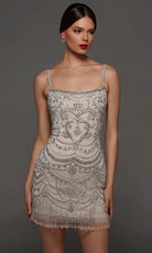 Alyce Paris 70123 - Beaded Fringe Hem Sleeveless Mini Dress
